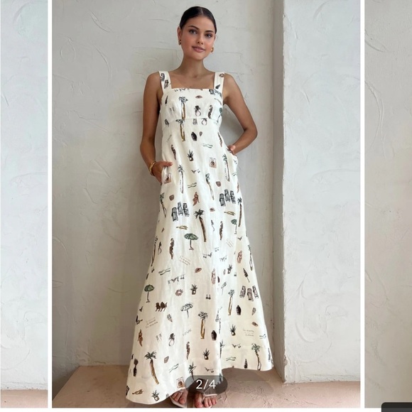 Commense Tropical Print Knotted Long Off White Dress - Picture 2 of 7